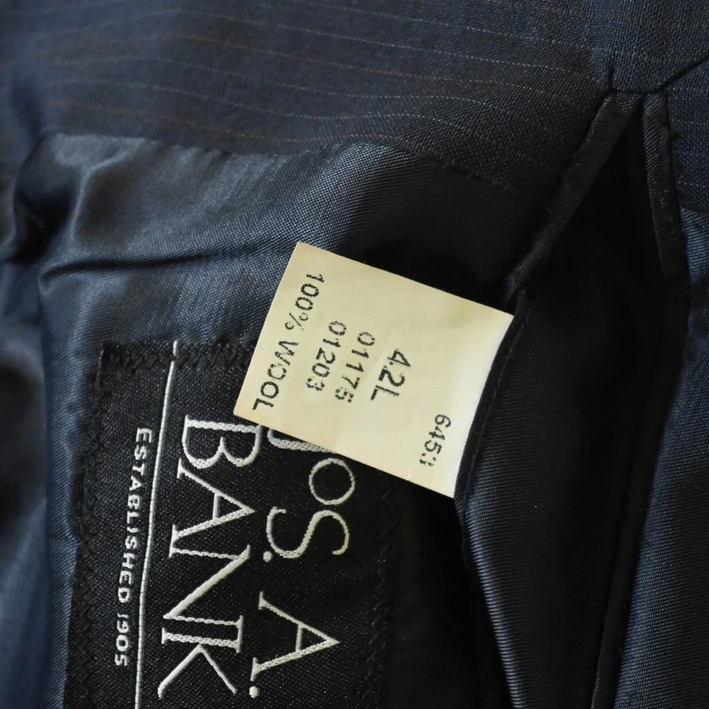 Jos. A Bank 42L Navy Blue Striped 100% Wool Mens Blazer Suit‎ Jacket Sport Coat
